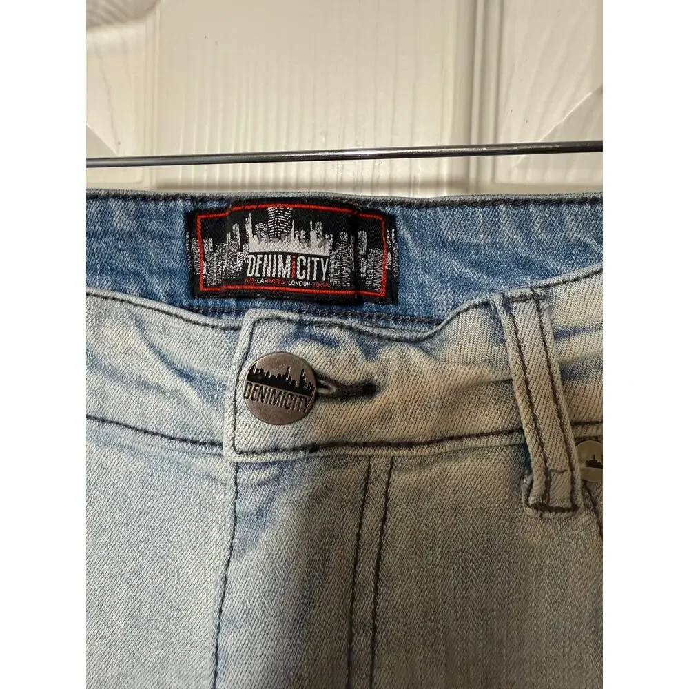 Denim City Patchwork Jeans Waist 34 Y2K Grunge Distressed Multi Print